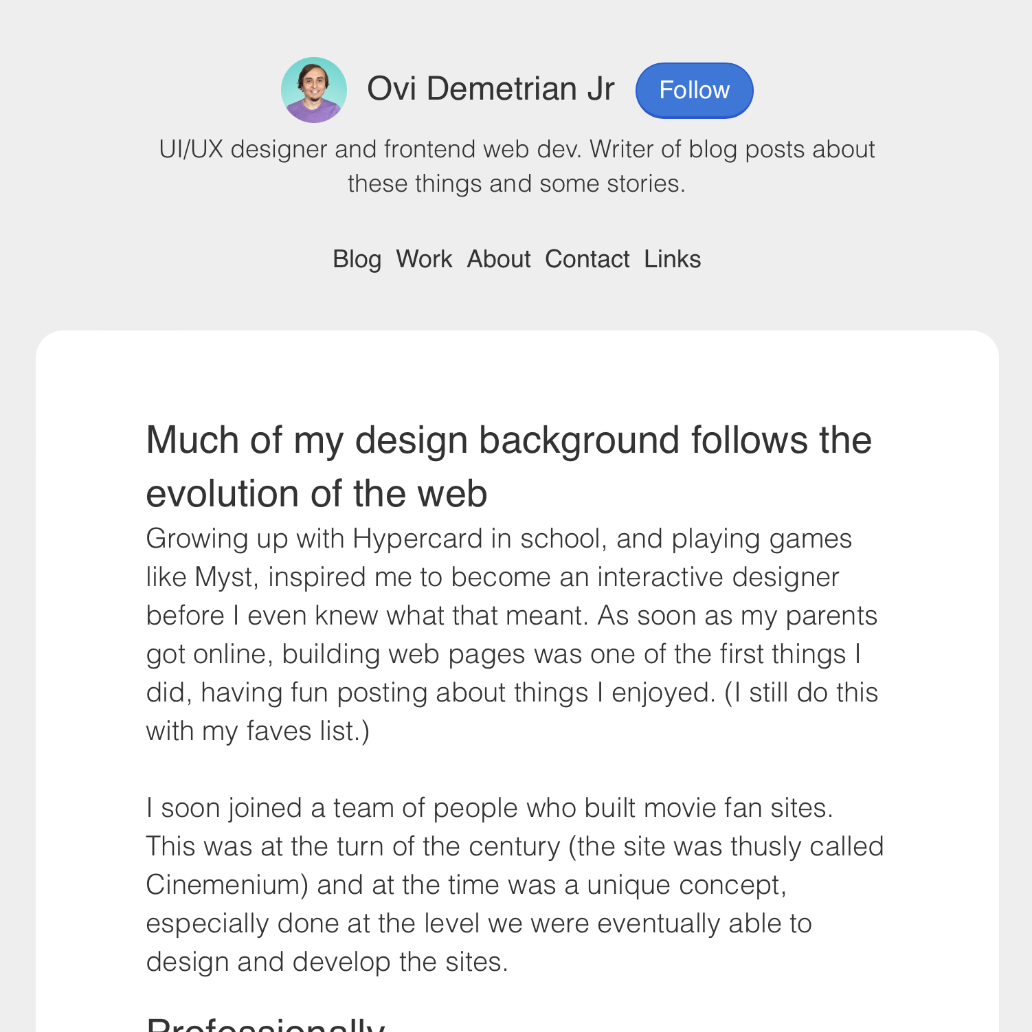 Screenshot of an about page